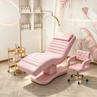 Ensemble de lit de beauté électrique de luxe en cuir pour soins du visage et des cils avec chaise d'esthéticienne, chariot et lumière demi-lune pour salon de beauté