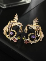 Boucles d'oreilles oiseau couleur Phoenix avec boucles d'oreilles en laiton zircon AAA bijoux en argent sterling