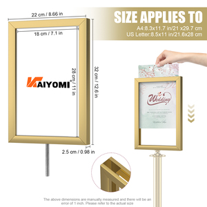 배너 스탠드 및 스탠션을위한 벨벳 로프가있는 골드 사인 프레임 홀더 프리미엄 품질 사인 홀더 프레임 - Product Image 2