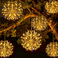 Guirlande lumineuse de Noël à suspendre, étanche, LED, motif pissenlit, feu d'artifice, étoile, planète, branche dorée