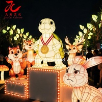 Lanterne géante en soie faite à la main, thème tortue et lapin, lanterne animale de conte de fées, affichage lumineux extérieur en groupe, taille personnalisée, décoration de conte de fées