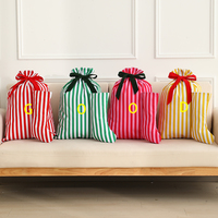 Personnalisable Broderie Nom Rayures Cadeau Père Noël Sacs Toile avec Velours Noeud Ruban Sac de Noël