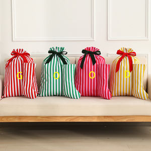 Personnalisable Broderie Nom Rayures Cadeau Père Noël Sacs <span class=keywords><strong>Toile</strong></span> avec Velours Noeud Ruban Sac de Noël - Product Image 2