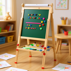 Caballete de dibujo de madera para niños con rollo de papel, pizarra verde ajustable, soporte de arte para aprendizaje y juego creativo infantil - Product Image 2