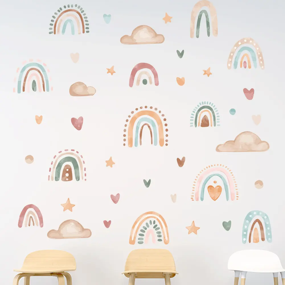 Rainbow Wall Decals Peel and Stick Self Adhesive Colorful Rainbow Wall Sticker for Girls Bedroom Decor Kids Nursery Room