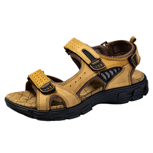 New Men's Summer Leather Outdoor <b>Sandals</b> Breathable Flat Rubber Insole with Rhinestone Nice Quality Anti-Slippery Feature - Product Image 3