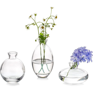 <span class=keywords><strong>Verre</strong></span> clair petit fleur bourgeon <span class=keywords><strong>Vase</strong></span> 3 pièces/ensemble moderne décoratif décor à la maison Vintage mignon à la main mariage Table centres de table - Product Image 1