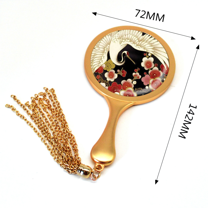 Небьющийся цинковый сплав маленький ручной туалетный столик овальной маленький кошелек компактный карманное зеркало без каблуков с кисточками