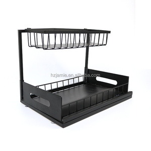 Nouvelle version Double métal acier sous évier organisateur glissière <span class=keywords><strong>étagère</strong></span> <span class=keywords><strong>coulissante</strong></span> pour <span class=keywords><strong>cuisine</strong></span> salle de bain stockage multi-usage pour le stockage des épices - Product Image 2