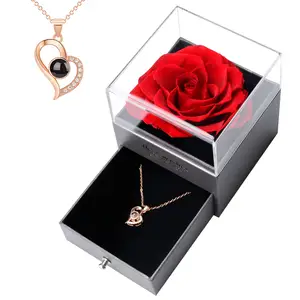 Valentine Rose Eternal Flower Single Rose Drawer Gift Box Necklace Ring Eternal Flower Box A Valentine's Day Gift Must Have