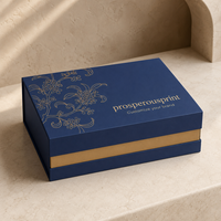 Boîte cadeau rigide magnétique bleu marine personnalisée, 6 compartiments, insert personnalisé, logo à motif floral en feuille d'or