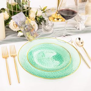 Ensemble de <span class=keywords><strong>vaisselle</strong></span> jetable de luxe en <span class=keywords><strong>plastique</strong></span> rond coloré avec bords dorés 7,25 pouces et 10,25 pouces pour fêtes et mariages - Product Image 5
