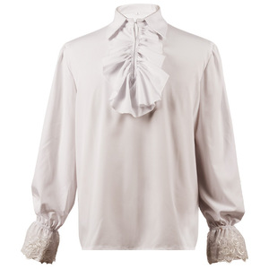 <b>Men's</b> Satin <b>Ruffled</b> <b>Shirt</b> White Black Beige Long Sleeve Gothic Medieval Costume Cosplay Stage Performance Top - Product Image 2