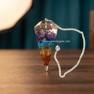 Handmade Triangle Resin Through-Carved Chakra Pendant Multicolor <b>Stone</b> Inlay Silver Chain Necklace Art Collectible Irregular - Product Image 4