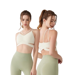 Sujetador deportivo Aoyema con logo personalizado, sexy, transpirable, que absorbe el sudor, elástico en cuatro direcciones, espalda cruzada abierta, top de <span class=keywords><strong>gimnasio</strong></span>, tirantes finos, para yoga. - Product Image 1
