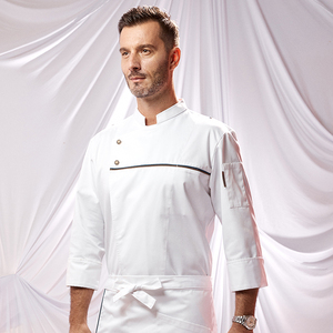 Salopette de chef en filet respirante pour hommes-Vente en gros de tissu tissé à motif de hauts longs à manches courtes pour hôtel cuisine et restaurant - Product Image 5