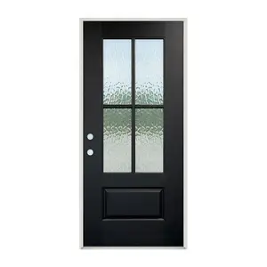 Luxury Fiberglass Black Wrought Iron Security Steel Exterior Glass Door