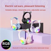 Nouveau modèle 2026 – Casque de jeu circum-auriculaire avec oreilles de chat mignonnes, JL BT V5.4, LED RGB, son surround 360°, ANC, faible latence, Type-C, pour E-Sports et PC