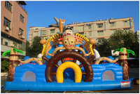 Aire de jeux aquatique gonflable sur le thème de l'océan pour enfants, grand parc de saut gonflable à thème de dessin animé avec toboggan pour événements en plein air