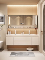 Toilette murale de luxe légère en céramique intégrée à double vasque en bois massif Armoire de salle de bain en mélamine Toilette de lavage intelligente