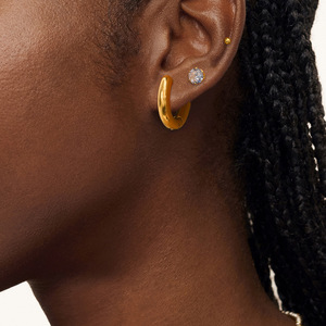Minimalist Gold Plated Hoop Earrings With Zircon <b>Studs</b> And Ball <b>Studs</b> For Everyday Wear - Product Image 4