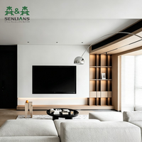Soporte de TV Minimalista de Lujo en Madera Contrachapada, Diseño de Montaje en Suelo con Pantalla LED, Almacenamiento, Construcción de Madera Resistente para TV de 65"+ - Sala de Estar