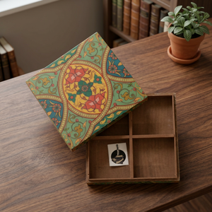 Decorative Wooden Storage <b>Box</b> with Intricate Pattern and Divided Sections for Organizing Jewelry or <b>Trinkets</b> - Product Image 1