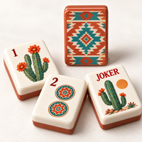 Ensemble de tuiles de mahjong américain moderne de luxe avec motif Cactus du Désert, sac de transport inclus, pour soirées de jeu en famille, cadeau, personnalisation de marque