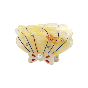 Barrette à cheveux en forme de coquillage de style océan, mignonne, avec nœud, incrustée de diamants et de perles, en acétate, de haute qualité, accessoires pour cheveux - Product Image 3