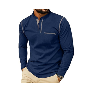 Chemise à manches longues respirante pour homme | Haut à boutons décontracté à col mandarin élégant avec détail de poitrine - Product Image 2