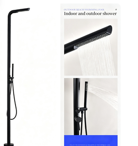 <span class=keywords><strong>Robinet</strong></span> de sol extérieur vertical avec douchette en acier inoxydable brossé, jet pluie, design moderne et épuré, eau froide et chaude - Product Image 3