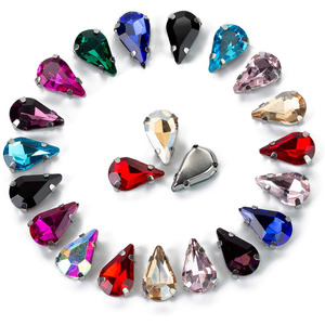 6X10Mm cristal gota de agua costura diamantes de imitación plata garra 4 agujeros vidrio Strass piedra vestido adornos Diy joyería artesanal - Product Image 3