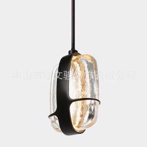 Modern Minimalist Oval Pendant <b>Light</b> Black Frame Water Ripple Glass Warm Led <b>Chandelier</b> For Bedroom Living Room Entryway - Product Image 1