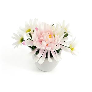 Faux Pink <strong>Mum</strong> White Daisy Bouquet in Matte White Pot Mini Artificial Floral Small Potted Faux Flowers for Office Desk - Product Image 2