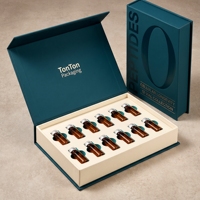 Boîte rigide à clapet magnétique verte personnalisée pour 12 flacons de peptides, avec éponge, estampage à chaud et logo en relief, pelliculage mat