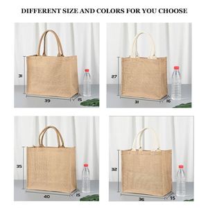 Custom Plain <b>Shopper</b> Kraft Color Canvas Recycled <b>Jute</b> Handle Linen Promotion Gift Shopping Tote <b>Bag</b> With Logo - Product Image 3