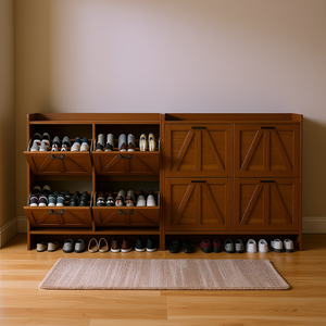 Scarpiera a 4 cassetti ribaltabili, grande capacità 32 paia, organizer a scomparsa, ripiano superiore espositivo, finitura marrone vintage - Product Image 2