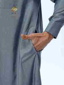 Al Haramain <b>Men</b> <b>Thobe</b> Stand Collar Long Sleeve Cotton Casual Daily Wear Solid Color Breathable Floor Length Robe - Product Image 3