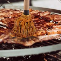 Ensemble d'outils de barbecue HOHE de qualité alimentaire avec manche long en bois, brosse à huile et sauce, serpillière à badigeonner, têtes remplaçables, grillades antiadhésives