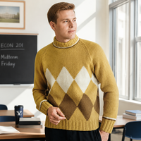 Pull en tricot à col montant pour homme, motif Argyle, manches longues, pull chaud pour l'hiver