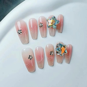 <span class=keywords><strong>Uñas</strong></span> Postizas Francesas Personalizadas, Hechas a Mano, Reutilizables, con Pegamento, 10 Piezas, Diseño de Corazón, Larga Duración - Product Image 5