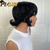 Perruque Courte Pixie en Cheveux Humains, Sans Colle, Sans Lacet, Faite à la Machine, Fournisseurs de Perruques en Cheveux Vietnamiens Bruts, Perruques Queue de Loup Mullet