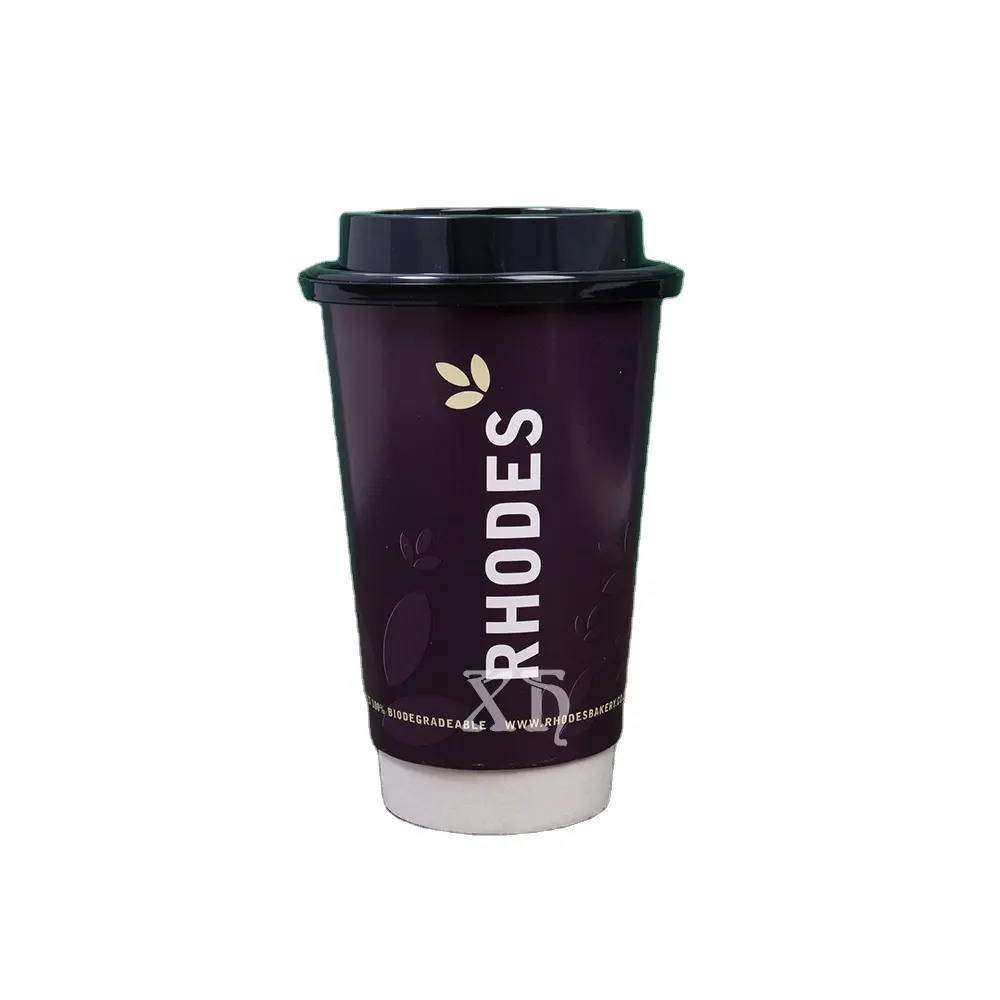 Customizable 16oz Disposable Double-Layer Paper Cups with Thickened Lid Sleeve Logo Printed Stamping Handled for Coffee Cocktail