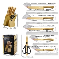 Ensemble de couteaux de cuisine personnalisés en titane plaqué or 3Cr14, 7 pièces, jetables, avec ciseaux, tranchants, compatibles lave-vaisselle, couteau de chef
