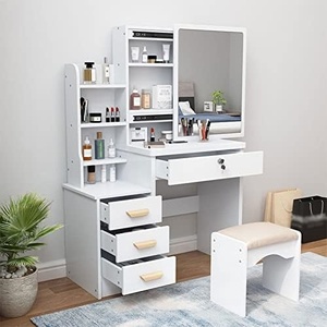 Trendy Plastic Material Bay Window Integrated <b>Dressing</b> <b>Table</b> Storage Cabinet for Small Apartment Household Use 1 Year Makeup - Product Image 2
