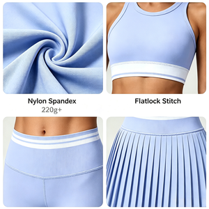 Women <strong>2</strong> <strong>Piece</strong> Tennis Activewear <strong>Set</strong> Racerback Crop Tank <strong>Top</strong> High Waist Pleated <strong>Skirt</strong> with Built-in Shorts OEM Golf Athletic Wear - Product Image 3