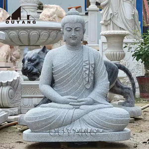 Statue de Bouddha assis en marbre blanc naturel sculpté à la main, sculpture bouddhiste en pierre pour la décoration de jardin zen - Product Image 5
