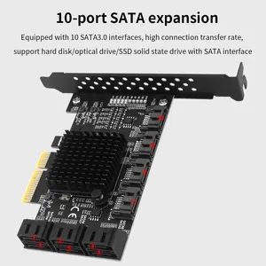 Carte d'extension TISHRIC PCIe <span class=keywords><strong>SATA</strong></span> 4X vers 10 ports <span class=keywords><strong>SATA</strong></span> 3.0 PCI <span class=keywords><strong>E</strong></span>, contrôleur PCI Express, multiplicateur, carte d'extension 6 Gbps, carte d'extension - Product Image 2