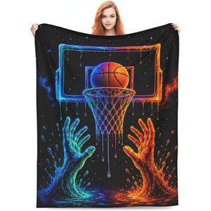 Couverture en flanelle noire Cosmic Basketball Hoop, couverture de sieste réversible, douillette et chaude pour chambre à coucher, salon, impression personnalisée - Product Image 1