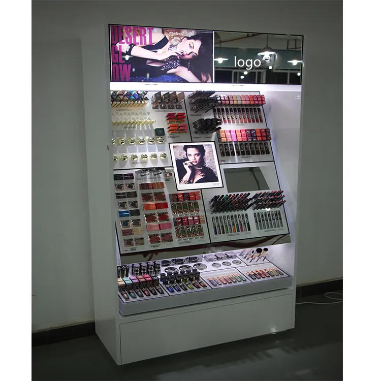 2022 Custom Design Makeup Display Stand Acrylic Cylinder Cosmetic Beauty Products Store Shelf Display Rack